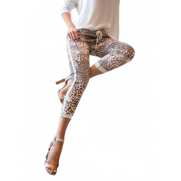 NEW VENTI6 martina animal print side silver stripe joggers in multi - Picture 4 of 4